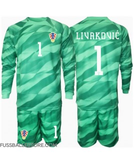 Günstige Kroatien Dominik Livakovic #1 Torwart Auswärts Trikotsatzt Kinder EM 2024 Langarm (+ Kurze Hosen)